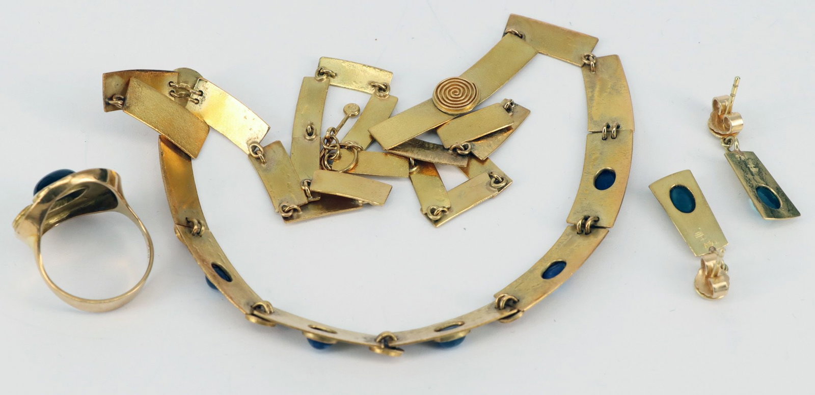 Necklace, ring, and earrings, 14k gold, 31.1 g. - 7
