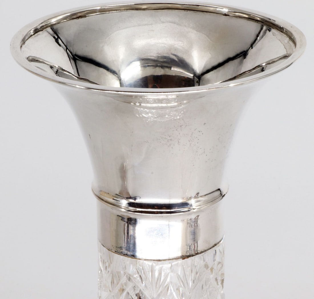 Vase, crystal glass with silver, signs of wear, - 4