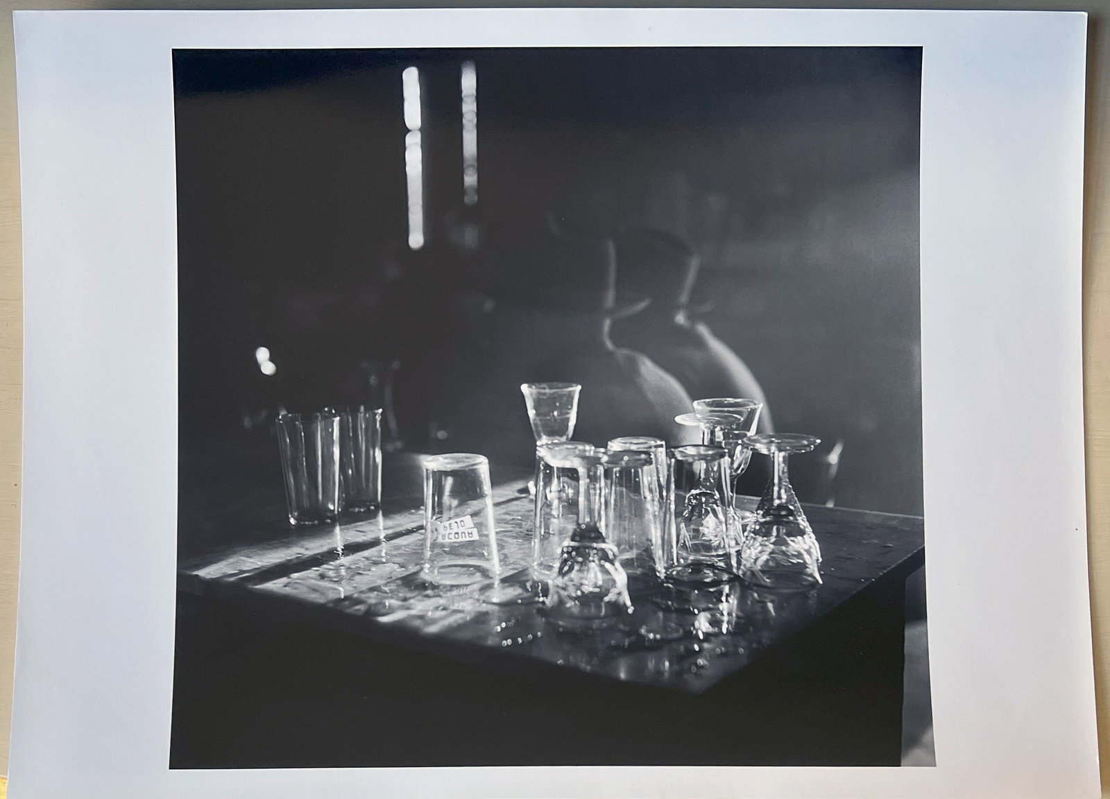 Pietro Donzelli, Osteria in Contarina: Pietro DONZELLI (1915–1998), photograph of various glasses on a table, still life, 1954/2012, edition 4/15, silver gelatin print, image 27.7 x 28.8 cm, 30 x 40 cm, inscribed on the back: For