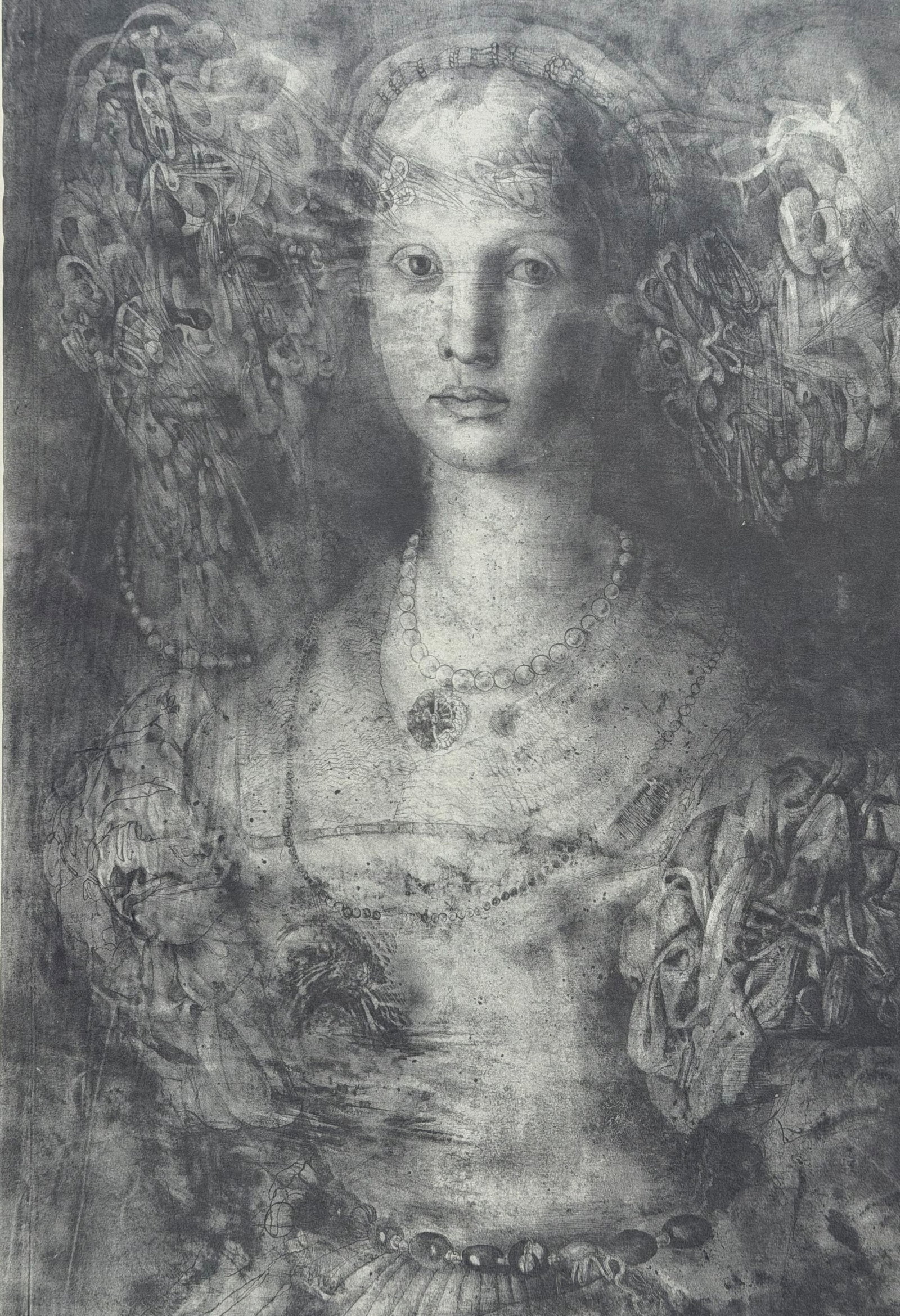 Jiri ANDERLE (1936), Portrait of a Renaissance Lady: Jiri ANDERLE (1936), Portrait of a Renaissance Lady after depictions by Pontormo or Bronzino, series "Donne", signed in stone and dated '75, signed in pencil, copy 122 of 130, motif 47 x 31.5 cm,