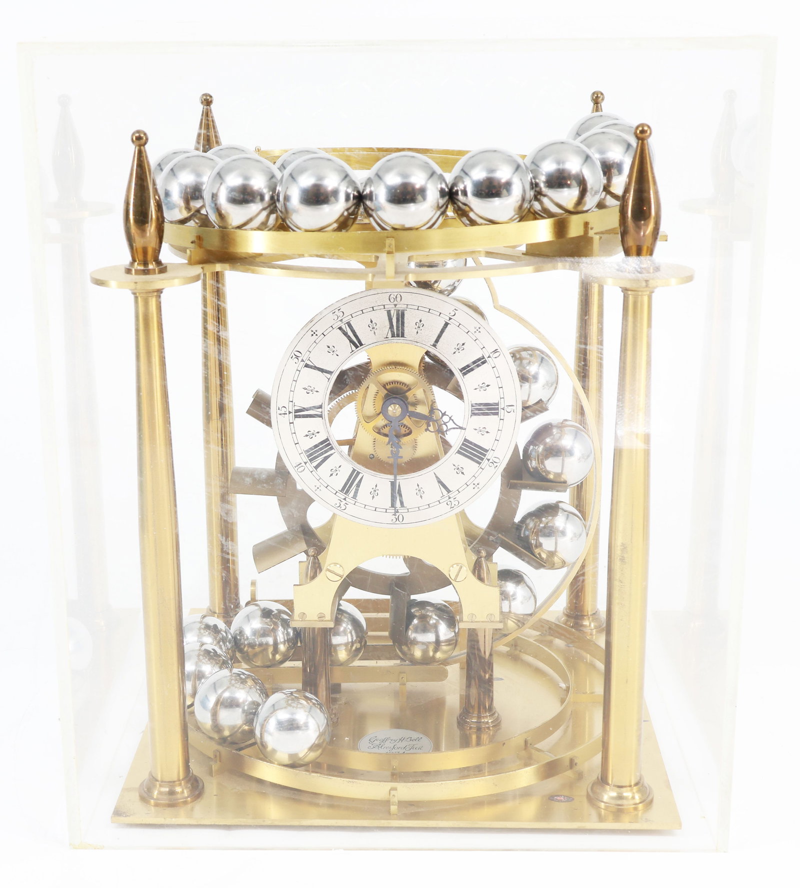 Spheroid weight clock with balls and glass dome - 2