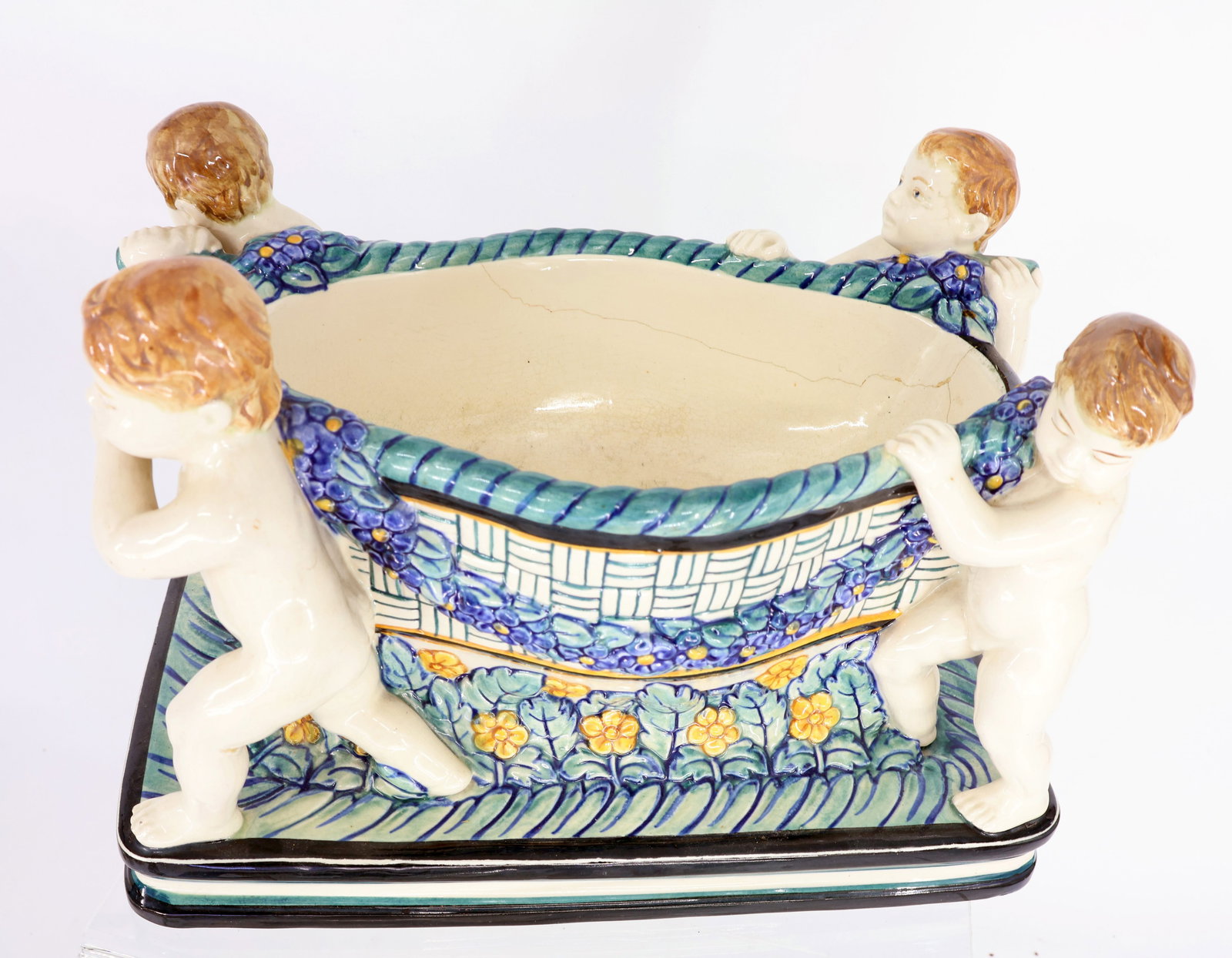 4 ceramic pieces, including Karlsruhe majolica; - 4