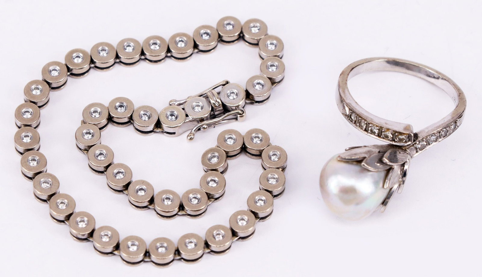 2 pieces of jewelry, white gold: bracelet and ring - 3