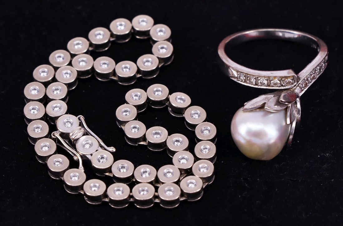 2 pieces of jewelry, white gold: bracelet and ring - 4
