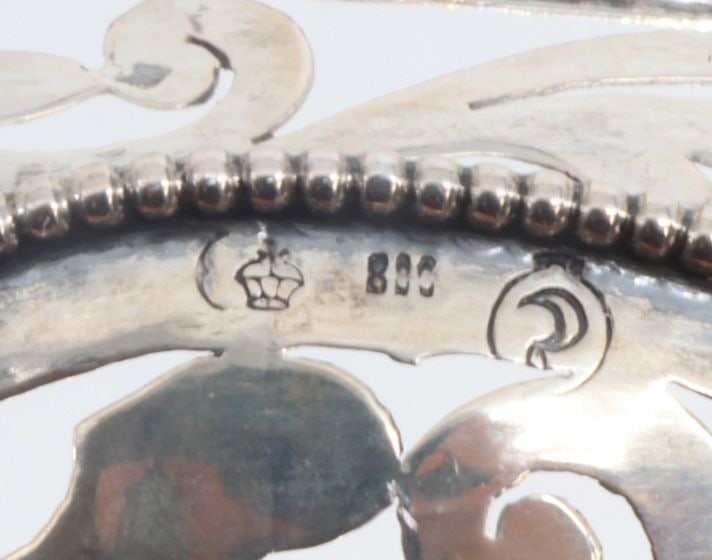 Handled bowl, 835 silver, 370g. With openwork sides - 4