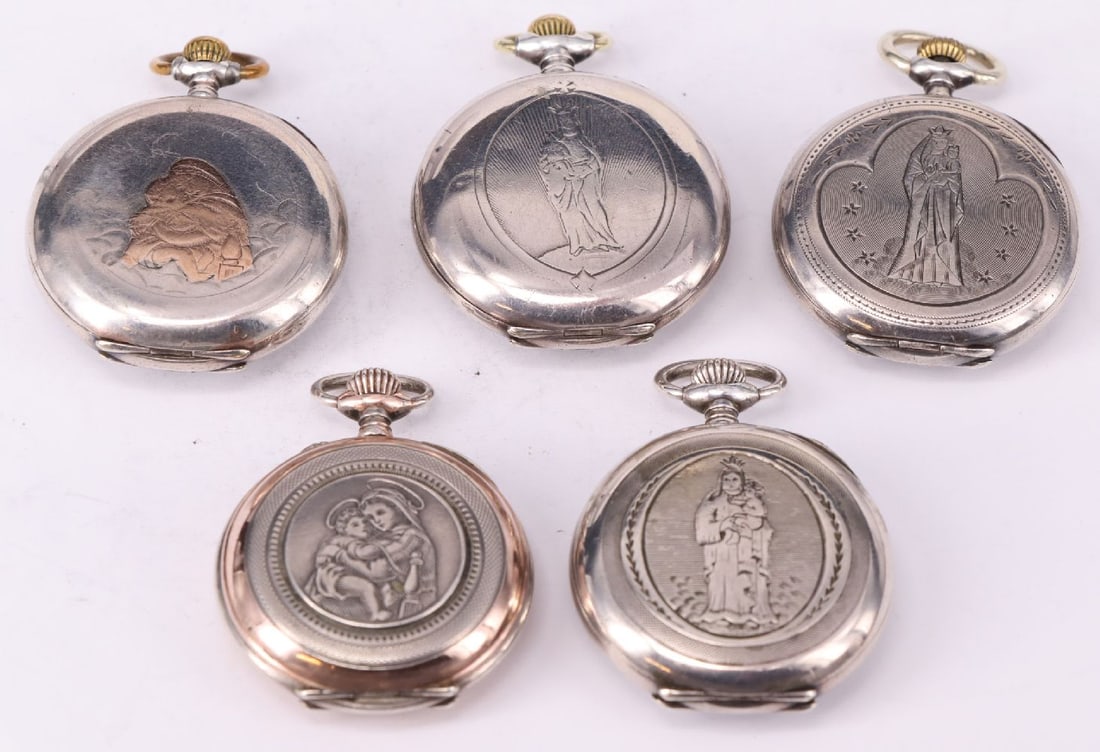 5 small pocket watches with religious motifs - 2