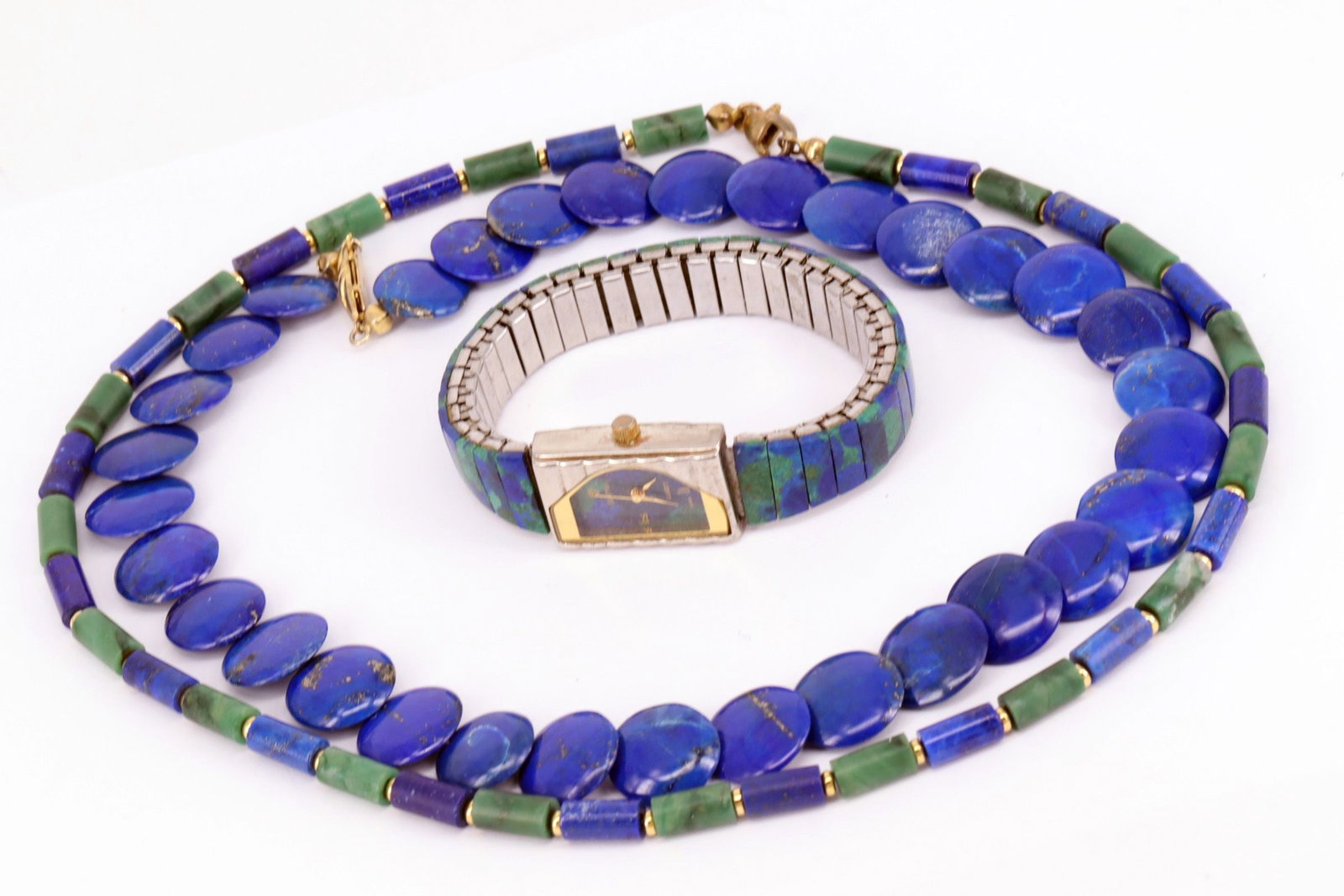 Lapis lazuli women's wristwatch and two chains - 3