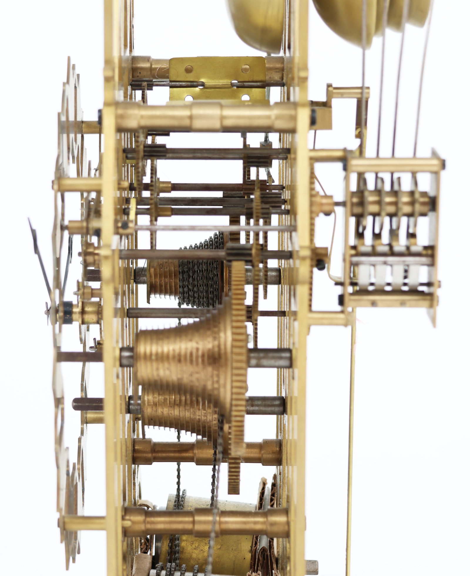 Three skeleton clocks with a tower-like design, brass - 11