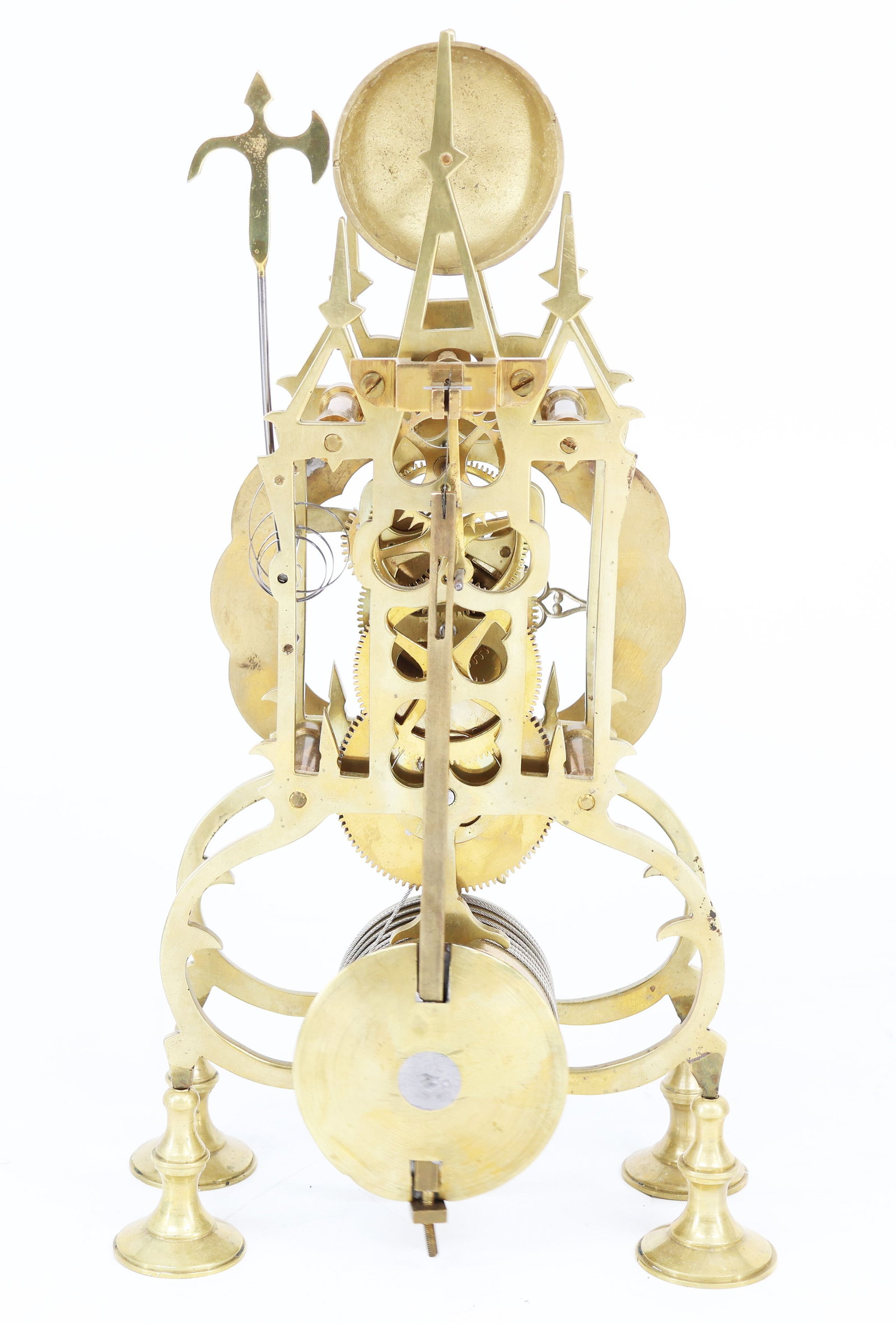 Three skeleton clocks with a tower-like design, brass - 13