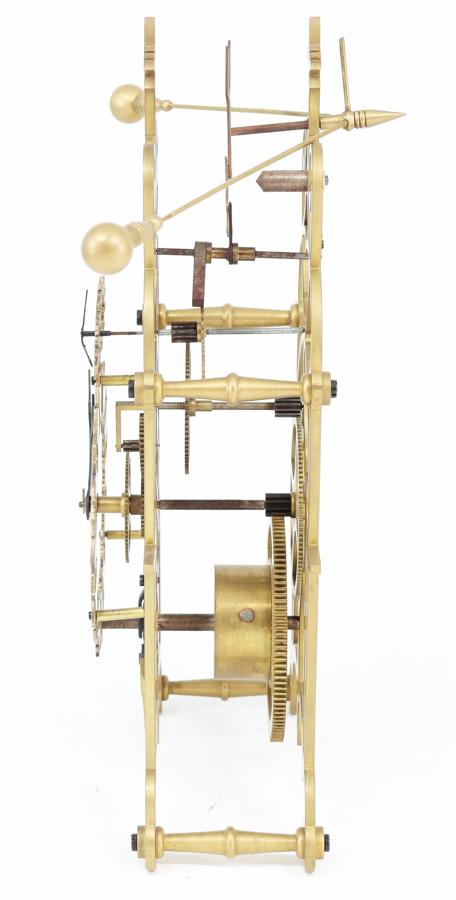 Three skeleton clocks with a tower-like design, brass - 5