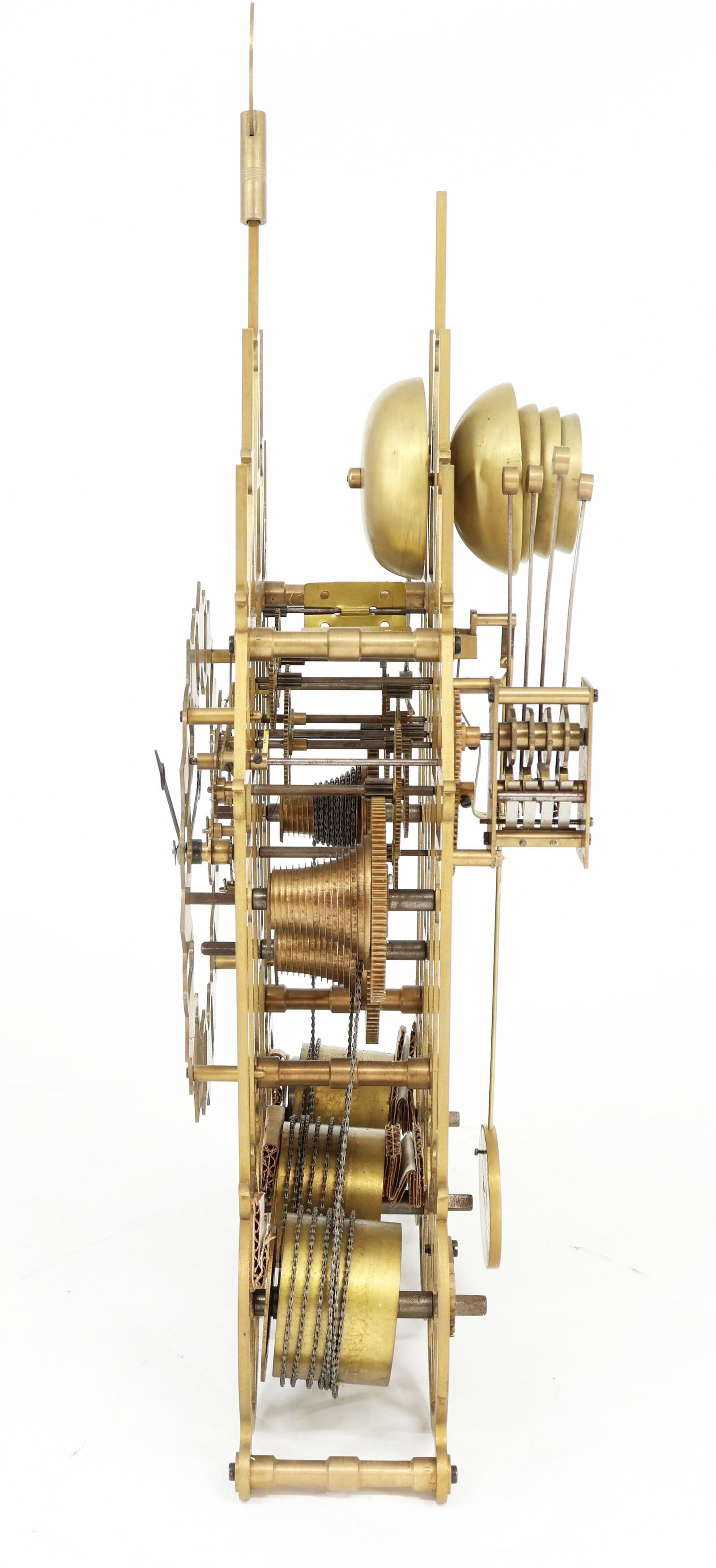 Three skeleton clocks with a tower-like design, brass - 8