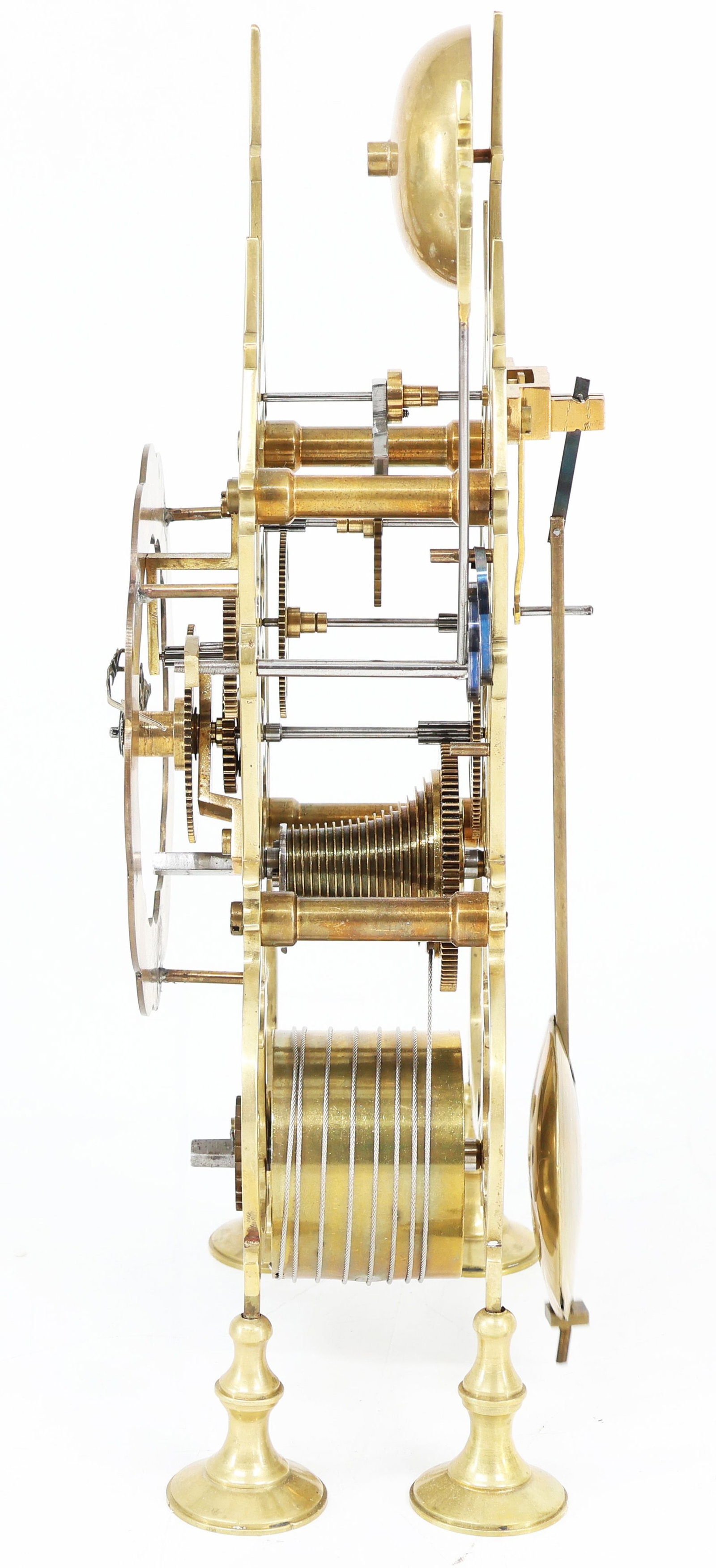 Three skeleton clocks with a tower-like design, brass - 9