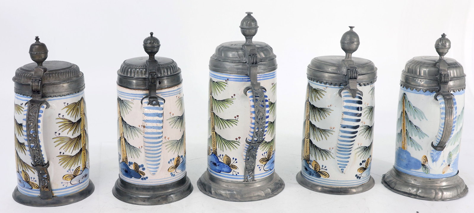 5 faience jugs, Bayreuth, featuring a stag - 2