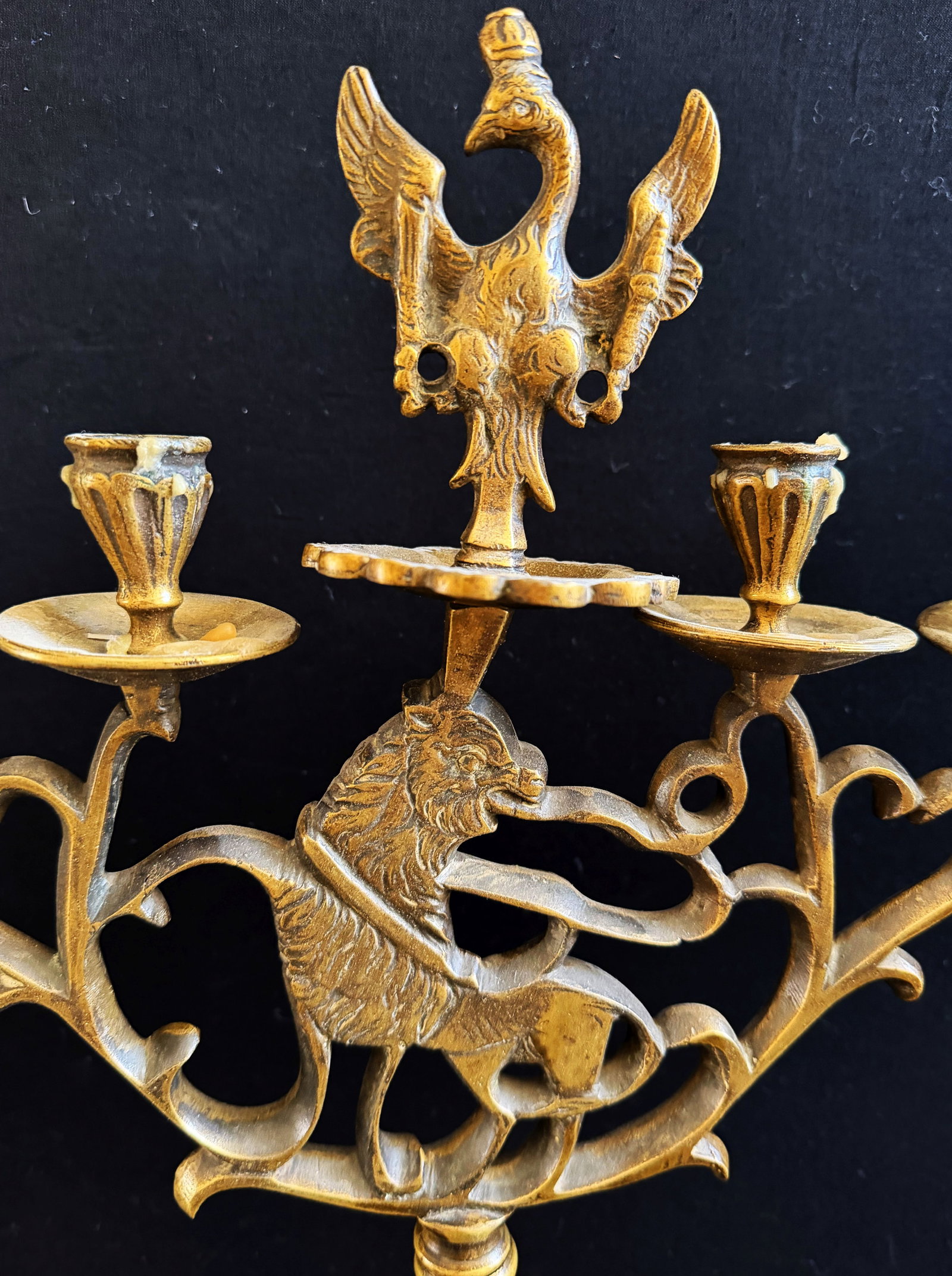 7 altar candlesticks or castle candlesticks, brass, - 11