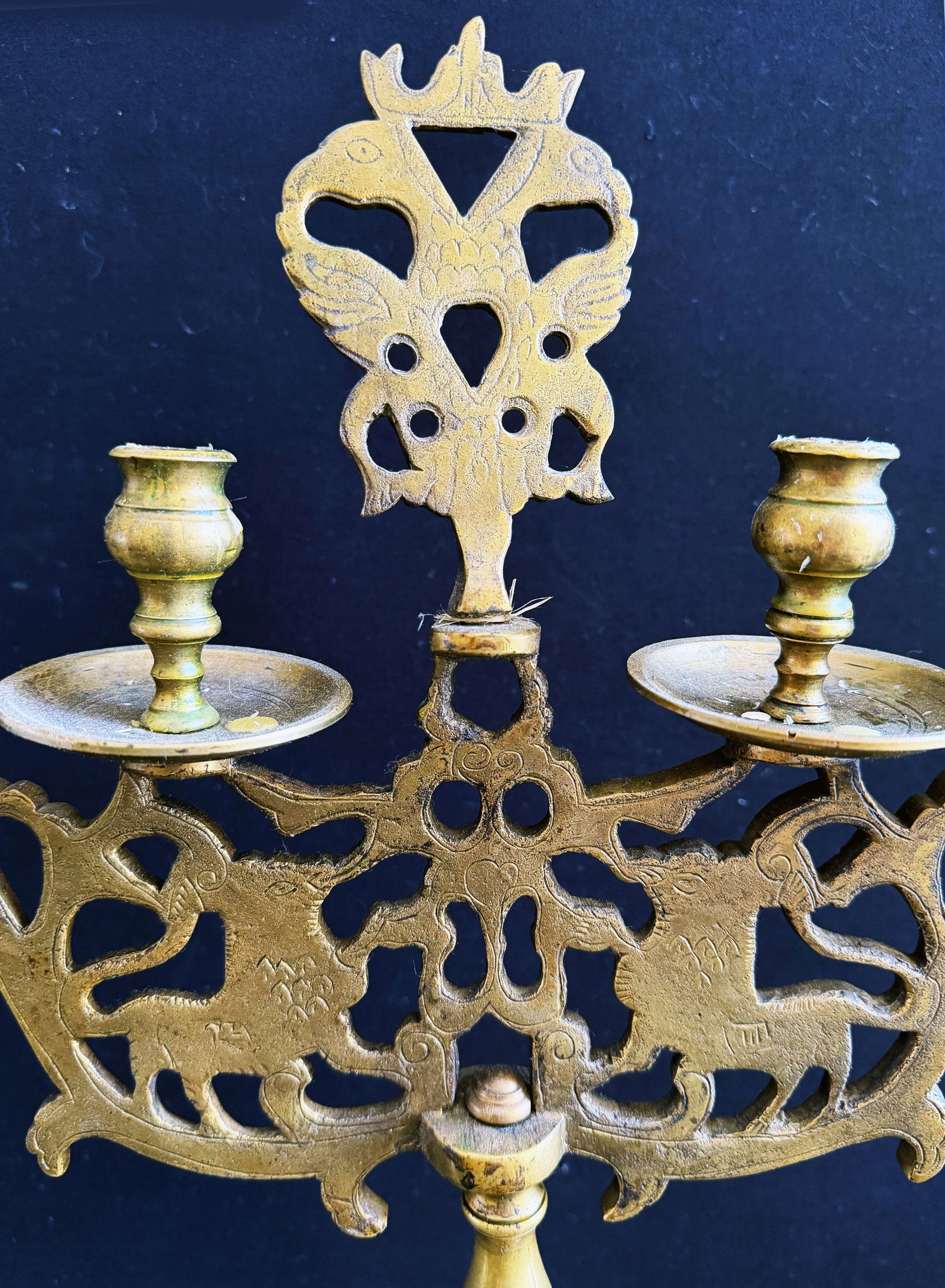 7 altar candlesticks or castle candlesticks, brass, - 12