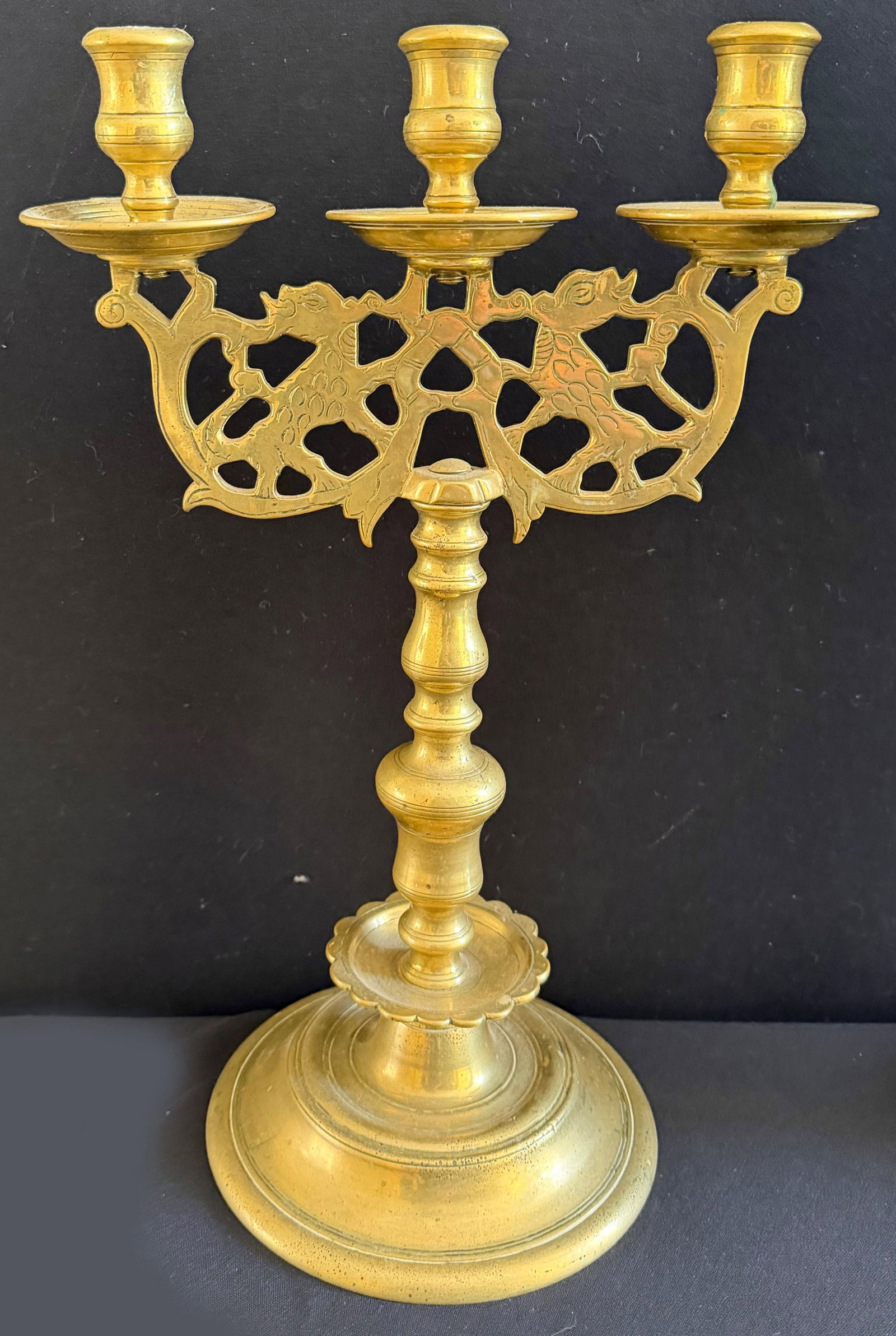 7 altar candlesticks or castle candlesticks, brass, - 13