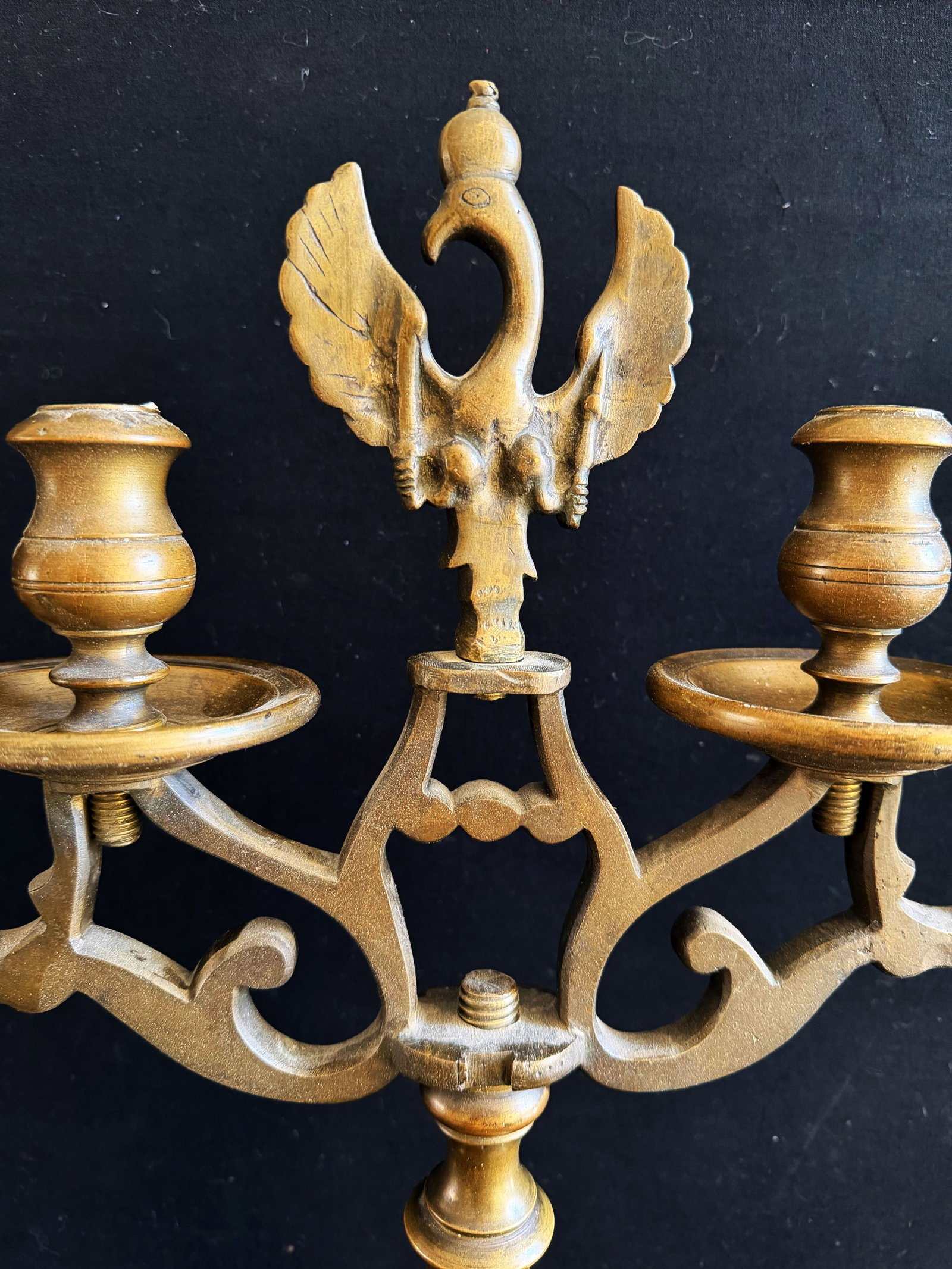 7 altar candlesticks or castle candlesticks, brass, - 3