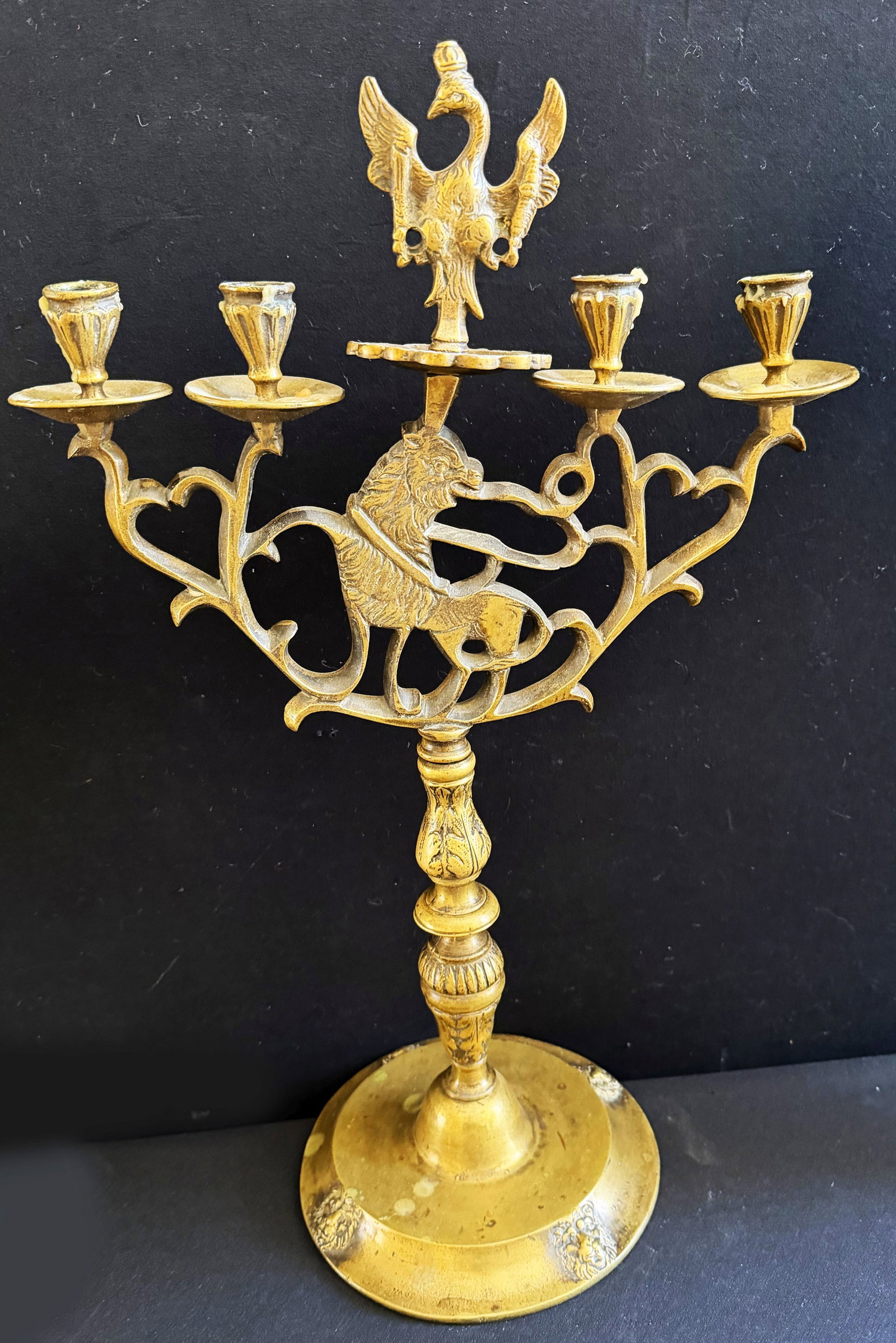 7 altar candlesticks or castle candlesticks, brass, - 9