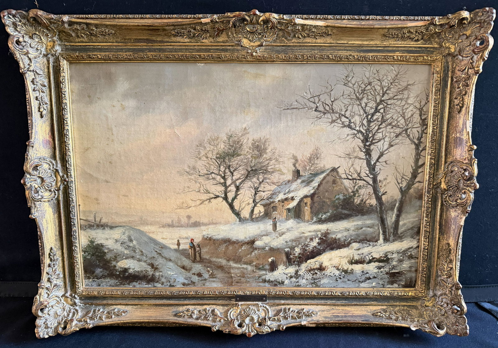 Unknown artist, snowy landscape with house and figure - 6