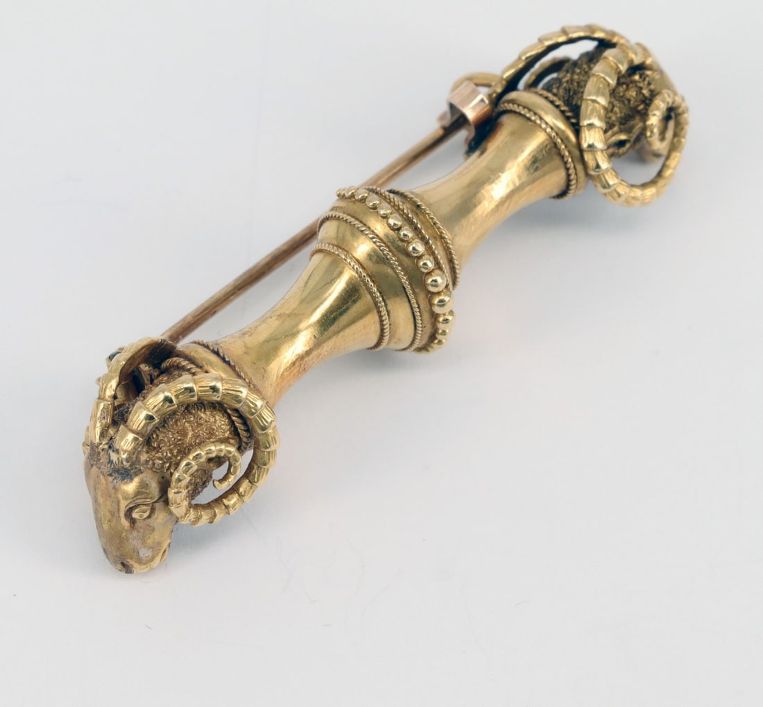 Brooch, 585 gold, 16.8 g. With ram's heads - 2
