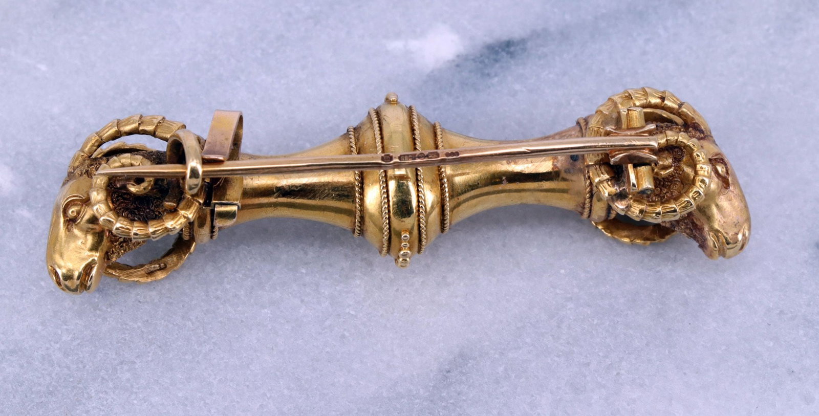 Brooch, 585 gold, 16.8 g. With ram's heads - 5