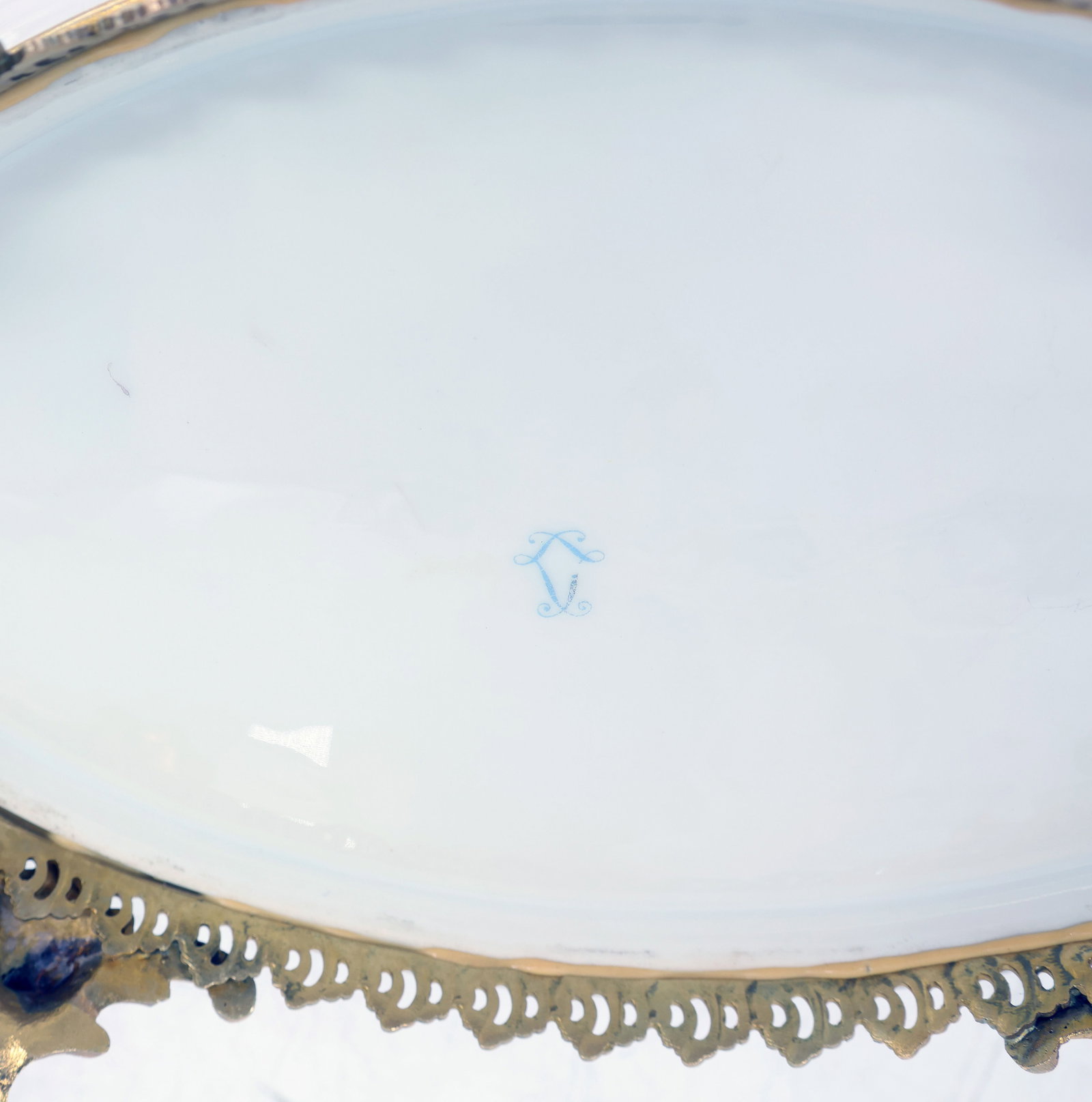 Large porcelain set: oval dish with brass mount, - 6