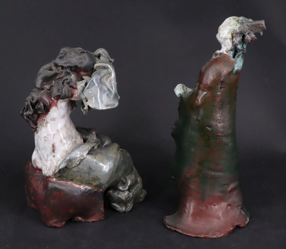 Two female figures: Two female figures rendered in a dynamic style: Lothar Forster, *Seated Woman*, height 18.5 cm; Helmut Weber, *Standing Woman*, 22.5 cm. Zwei weibliche Figuren in bewegter Gestaltungsweise: Lothar