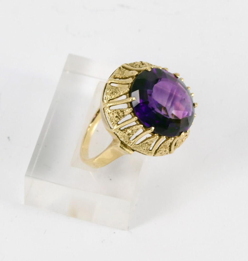Set of 3 rings with amethyst. 2 rings, 14k gold - 5