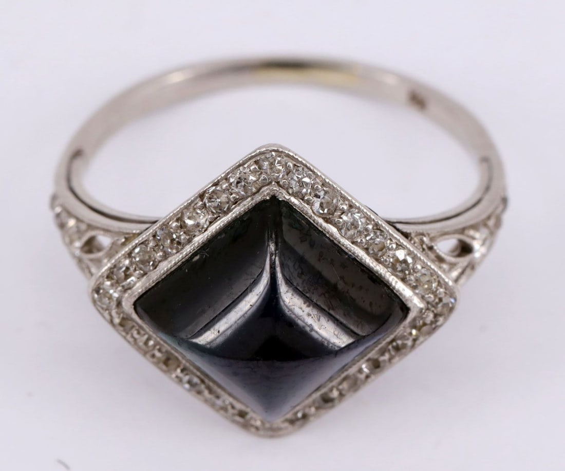 Ring, 18k white gold (tested), with onyx - 3