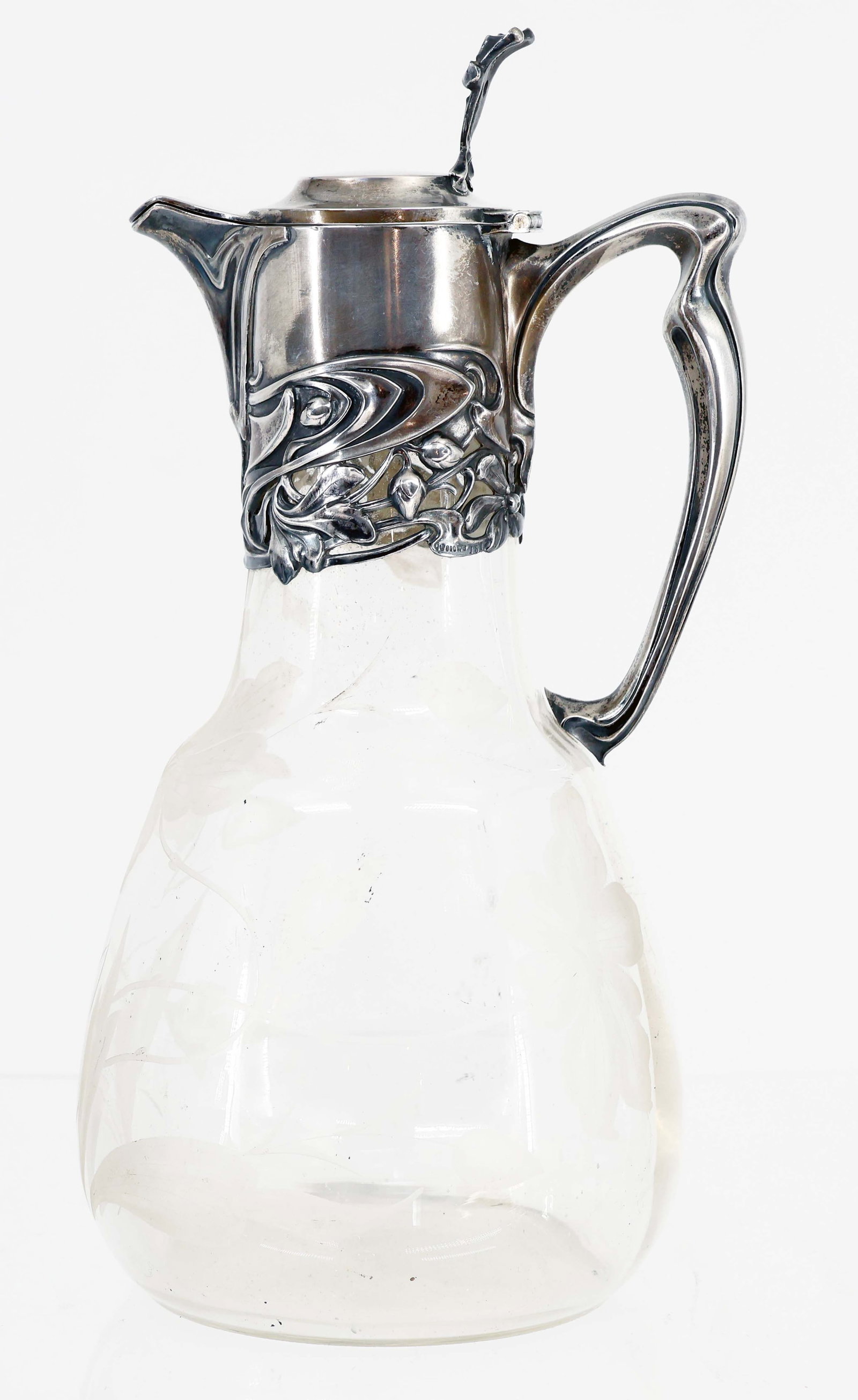 2 x glass with silver, signs of age. Carafe, - 3