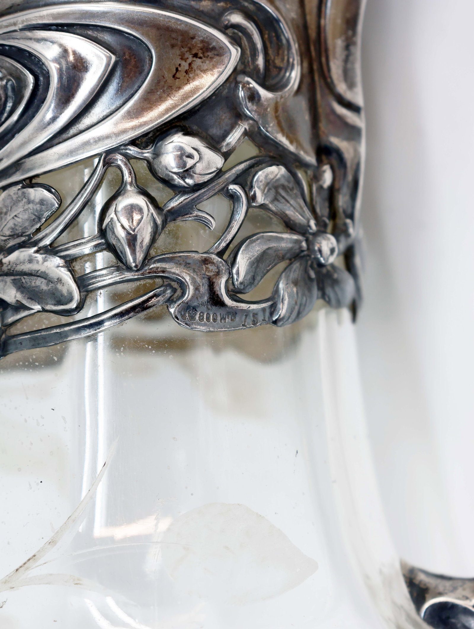 2 x glass with silver, signs of age. Carafe, - 5