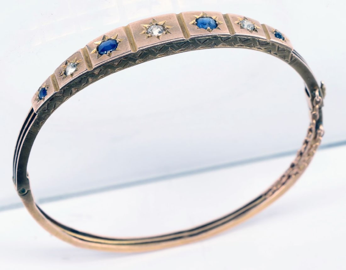 Bangle, 333 rose gold, 9.94 g. With sapphires - 3
