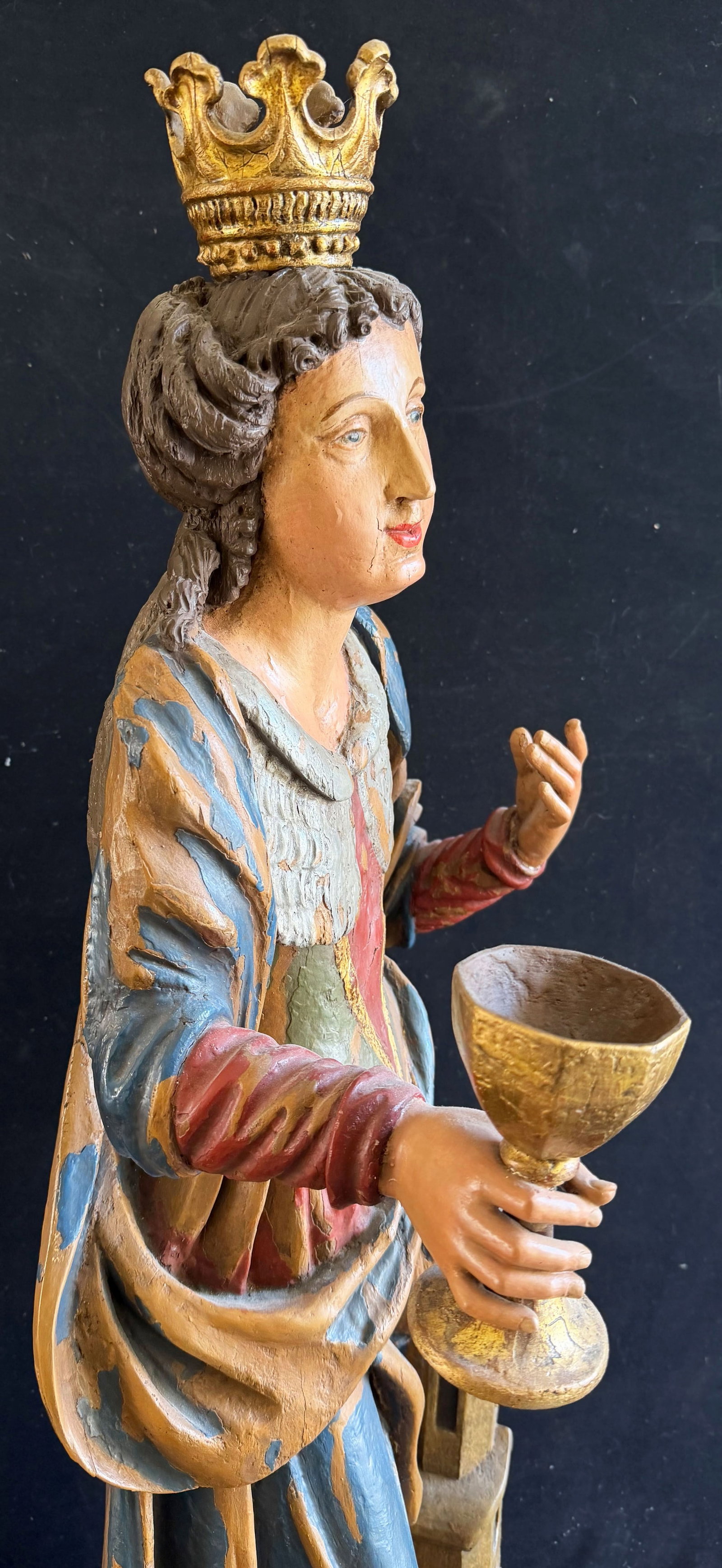 Large statue of Saint Barbara with crown, - 5