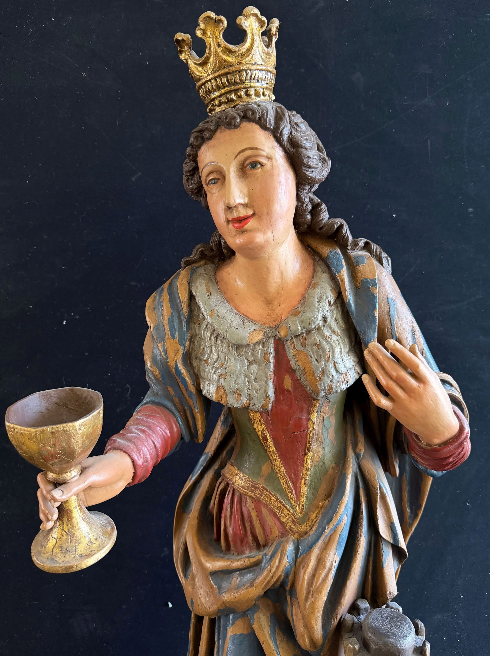 Large statue of Saint Barbara with crown, - 7