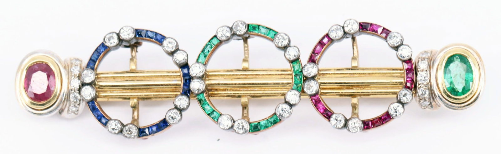 Bar brooch, 750 and 585, 13.24 g and earrings, 7.12 g - 2