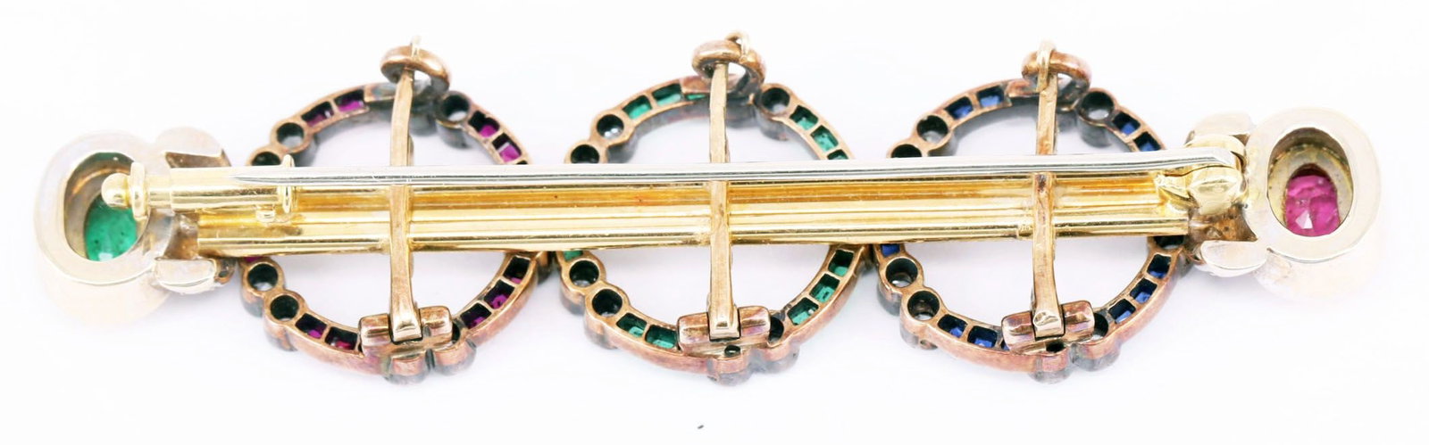 Bar brooch, 750 and 585, 13.24 g and earrings, 7.12 g - 4