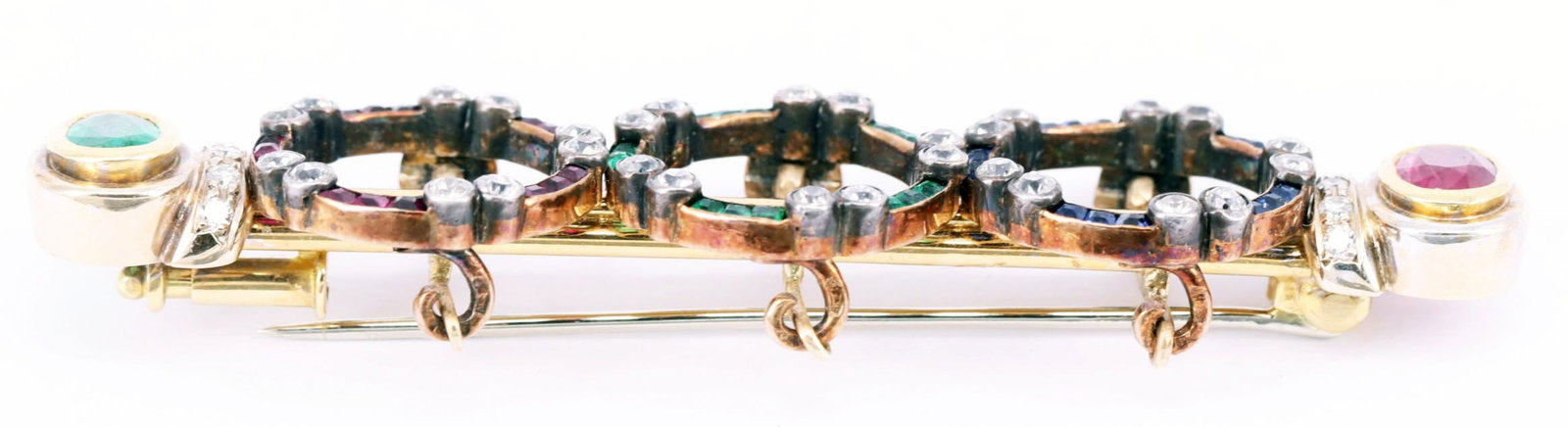 Bar brooch, 750 and 585, 13.24 g and earrings, 7.12 g - 5