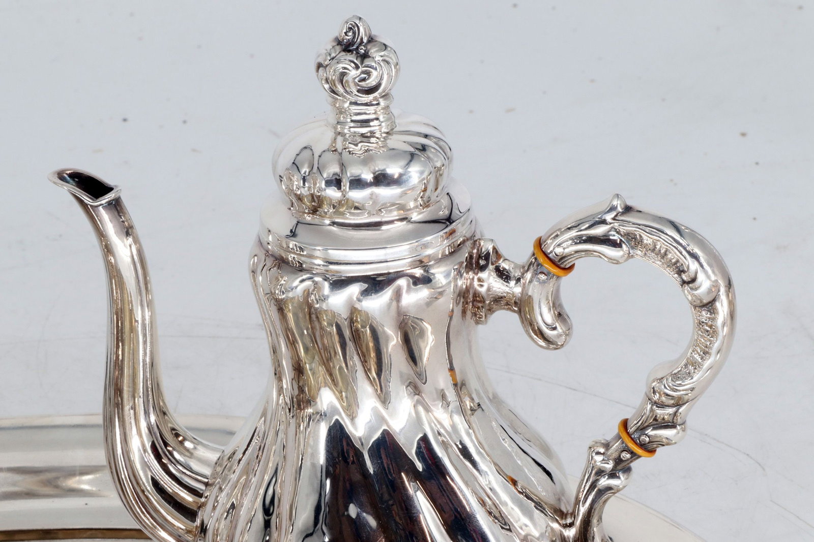 Coffee pot, mocha pot, small bowl, tray, 800 silver, - 2