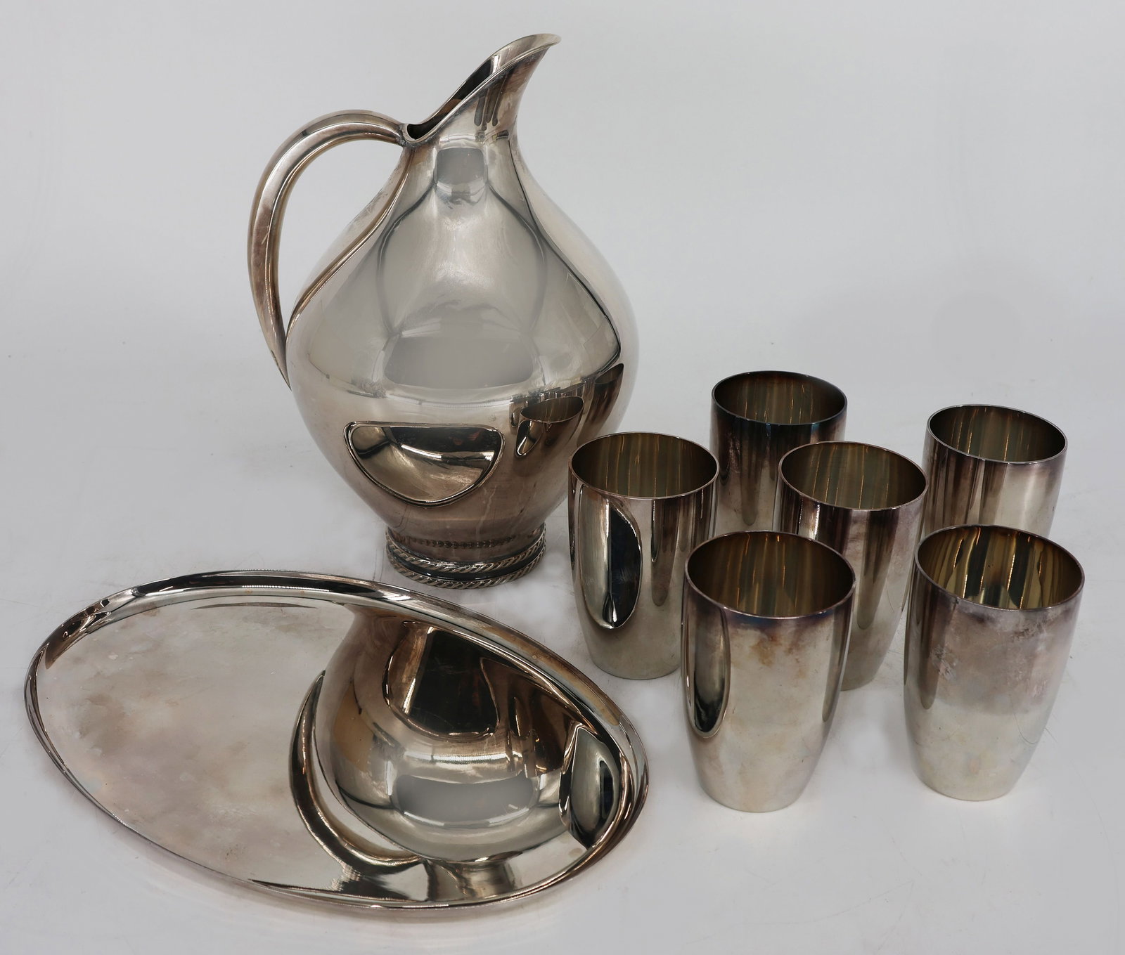 Silver jug, tray and 6 cups - 3