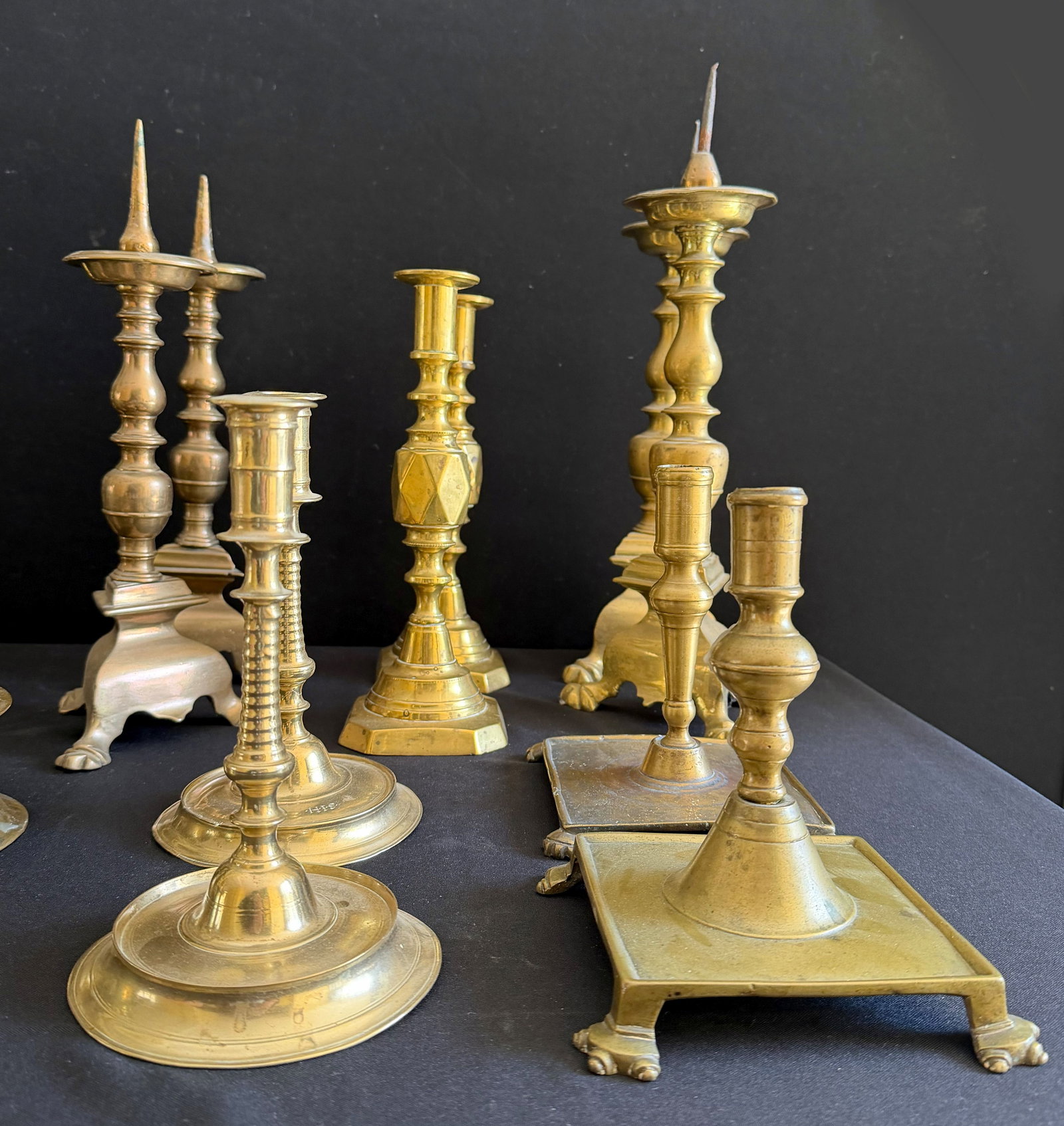 14 pairs of candlesticks, brass, etc., collection - 5