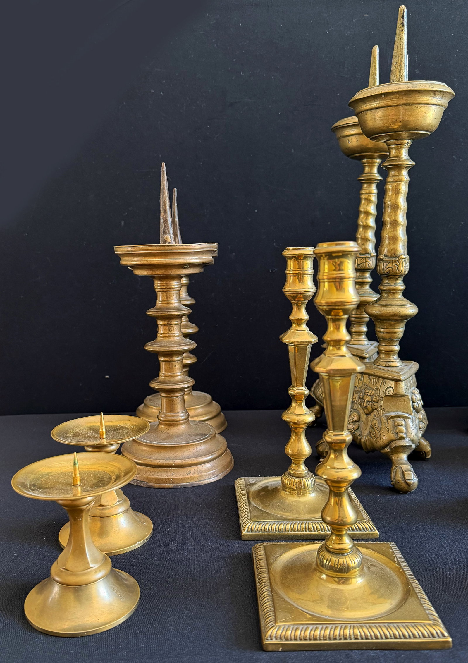 14 pairs of candlesticks, brass, etc., collection - 6