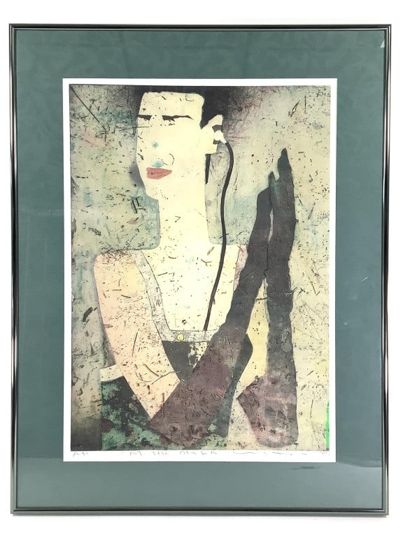 Yuji Hiratsuka At The Opera '89 Lithograph Signed: Hiratsuka, Yugi (Japan, 1954-current). 22 1/8" x 15 5/8" (Sight), 28 3/8" x 22" (Frame). AP "At The Opera" with signature '89, pencil lower border. See companion piece lot 505. Ready to hang, not exam