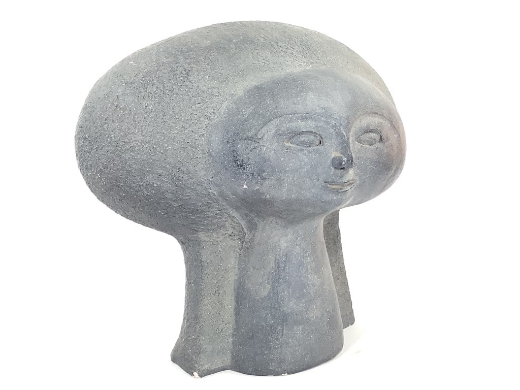 MCM Paul Bellaro Female Head Austin Productions: 15 1/2"W x 9 1/2"D x 13 1/2"H. Cast by Austin productions from the original sculpture by Paul Bellaro. From the artist's Heads of the Universe". Austin Productions incised at the base. Info on artist 