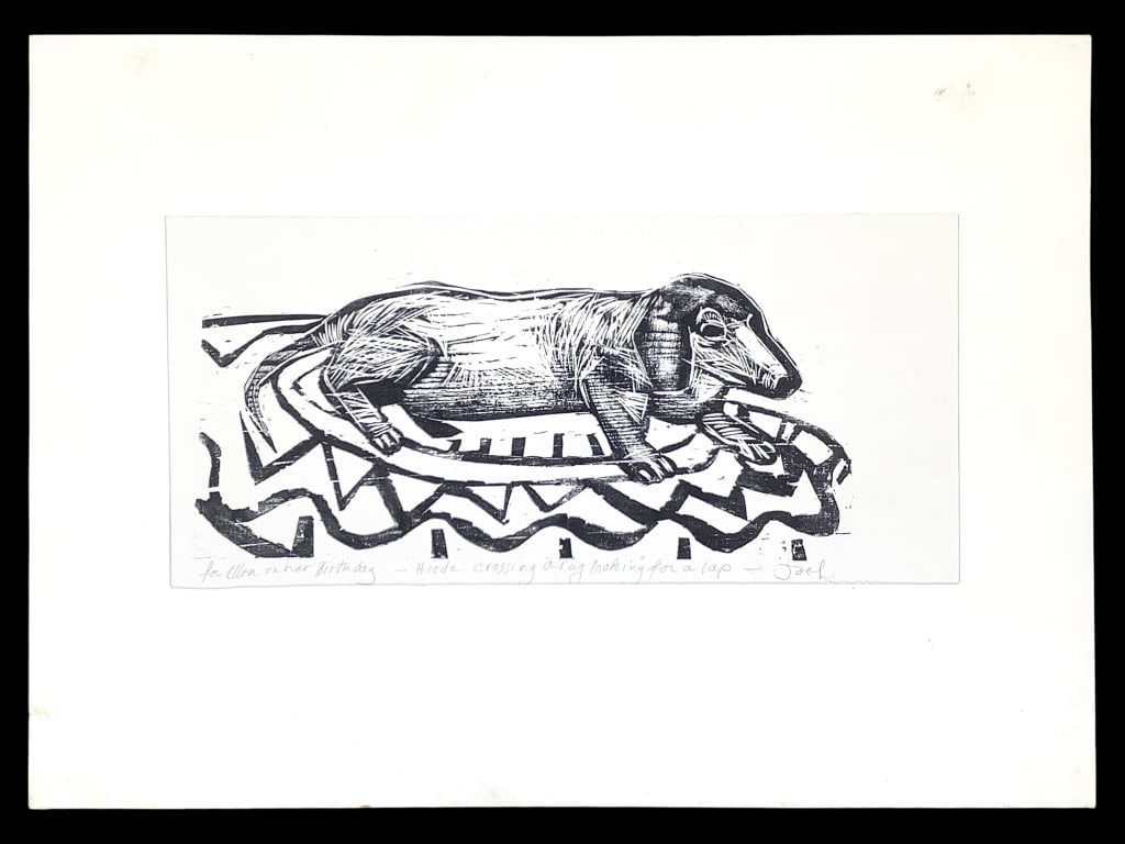 Joel Feldman Woodcut Hiede Crossing a Rug (1 of 5)
