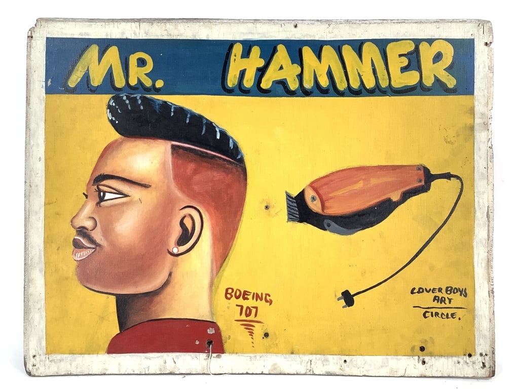 African Barber Painted Folk Art Sign Mr Hammer. (1 of 6)