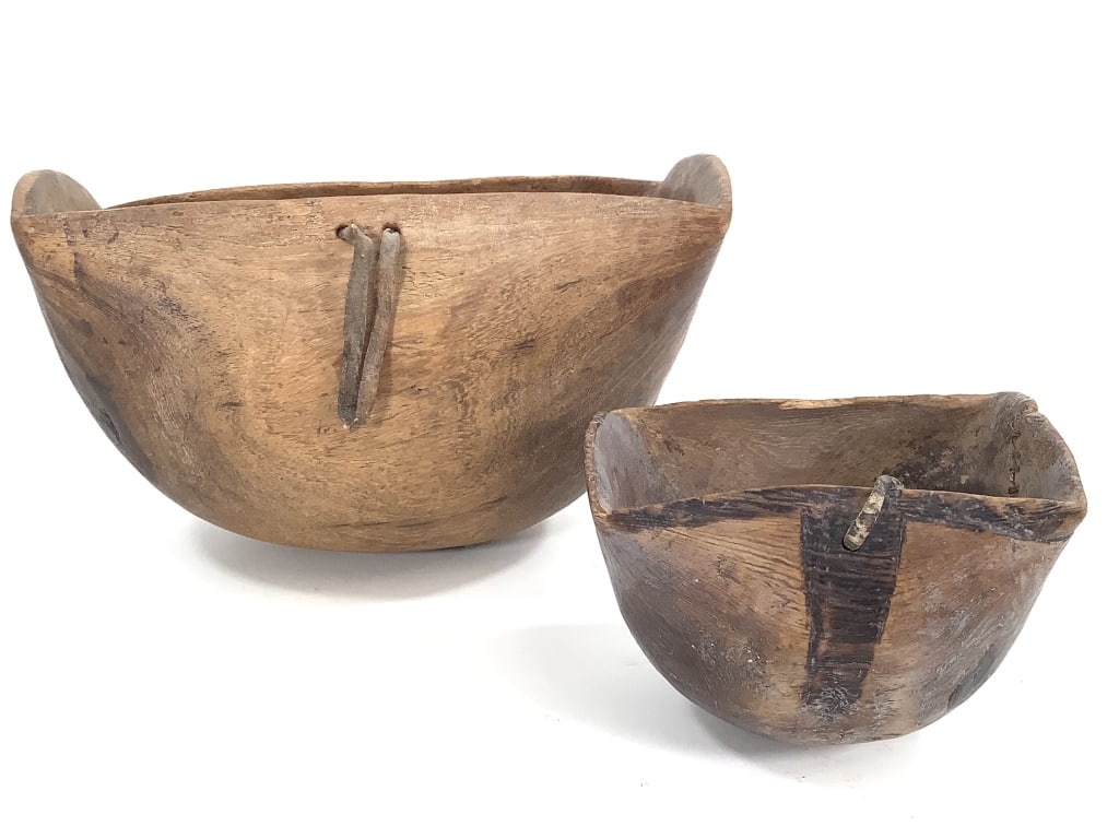 Gourd Bowl & Drinking Vessel: 10"L x 6 1/2"W and 5 1/2"L x 4 1/2"W. Provenance: Collected by Sophia and Roy Sieber.