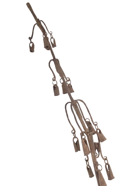 Nigeria Yoruba Iron Staff With Bells: 57"L. Provenance: Collected by Sophia and Roy Sieber.