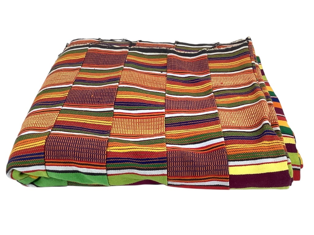 Ewe Kente Cloth: 74"W x 134"L. Provenance: Collected by Sophia and Roy Sieber.
