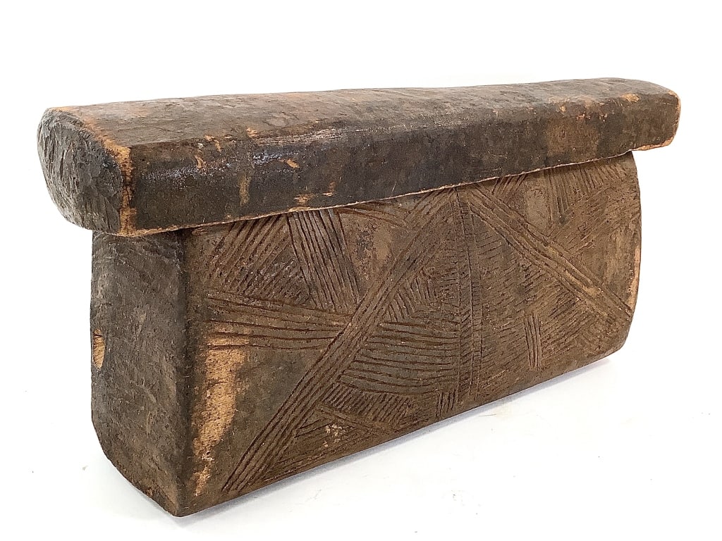 Carved Wood Box: 24 1/2"L x 6 1/2"W x 12"H. Provenance: Collected by Sophia and Roy Sieber..