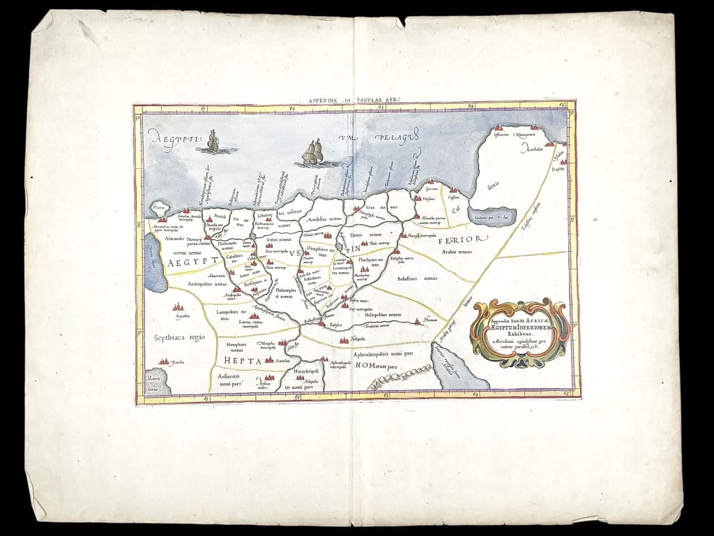 Map Africae Aegyptum Mercator c 1730 Hand Colored: Appendix Tab. Iii. Africae, Aegyptum Inferiorem Exhibens (Egypt). Mercator,G./ Ptolemy, C. Mercator originally published this map in his 1578 edition of Ptolemy's great Geography, this version likely